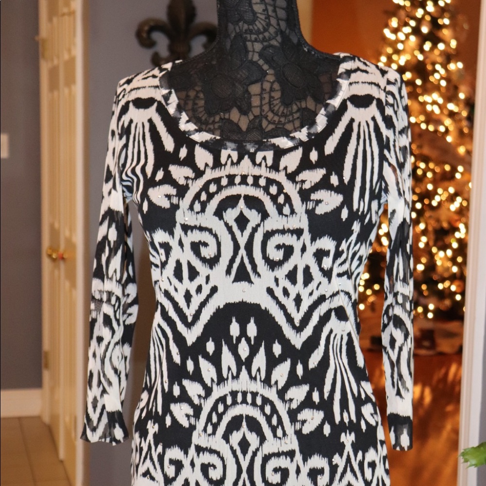 INC INTERNATIONAL IKAT PRINT BLOUSE
